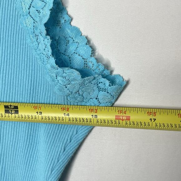 Y2K Cha Cha Vente Baby Blue Tank Top Lace Trim Size L 2000s Lettuce Hem USA Made - Picture 8 of 9